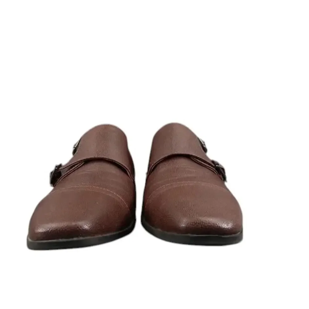 Madden Shoe Men 8.5 Oxford Double Monk Strap Buckle Cap Toe Classic Formal Brown